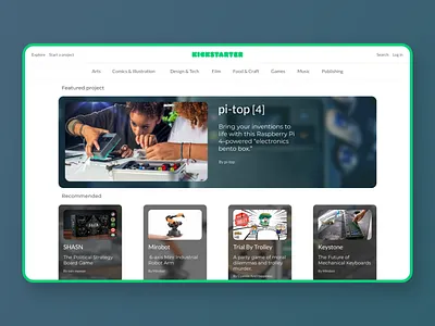 kickstarter website concept creative design green interface product design ui ux vector web