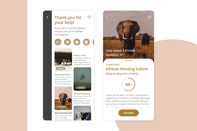 Crowdfunding Campaign animals app app design app ui charity crowdfunding campaign dailyui dailyui032 ui deisgn