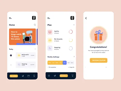 Couch potato - design challenge app challenge colours design designslices gamefication illustration ui