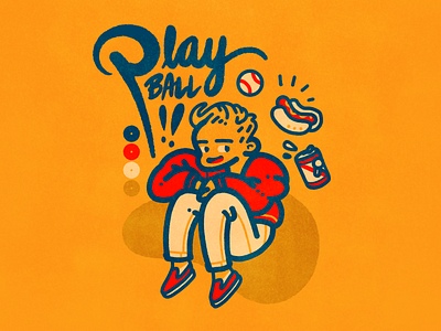 Play Ball! baseball beer cartoon cute design handlettering hotdog illustration sports yellow