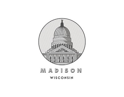 Madison Badge achromatic badge badge design badge hunting capitol capitol badge exercise greyscale illustration line art midwest vector wisconsin