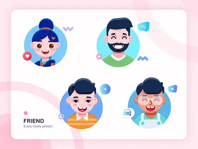 Best friends member cartoon character clean colorful famale friend happy head portrait icons illustration lovely male team ui welcome