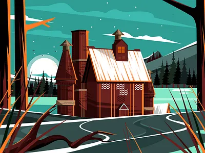 Building in the jungle design illustration