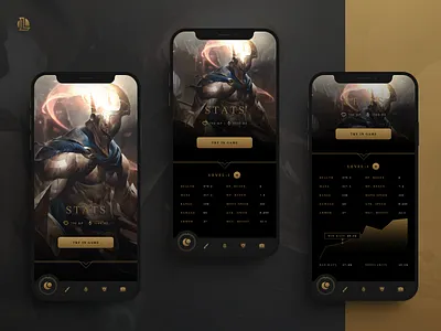 League of Legends - Champions app concept design app champions character concept design esports figma game games hero league of legends leagueoflegends moba mobile riotgames stats tournament ui uiux ux