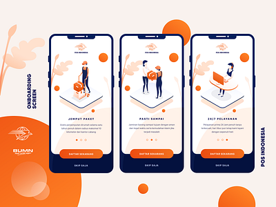 POS Indonesia Onboarding Screen illustration isometric illustration landingpage mobile app mobile ui onboarding pos indonesia redesign concept shipping shipping company ui