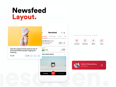 Newsfeed screen app colors illustration minimal mobile mobile app ui white