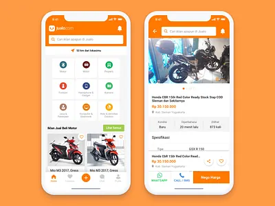 Jualo: Home & Product Detail buy categories cta ecommerce home icons like location marketplace nav navigation notification product detail save search sell ui wishlist