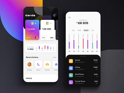 Mobile Banking Concept app bank banking banking app bitcoin blockchain card chart credit card design crypto crypto wallet dashboard debit card financial app fintech graph mobile pfm product design tranding