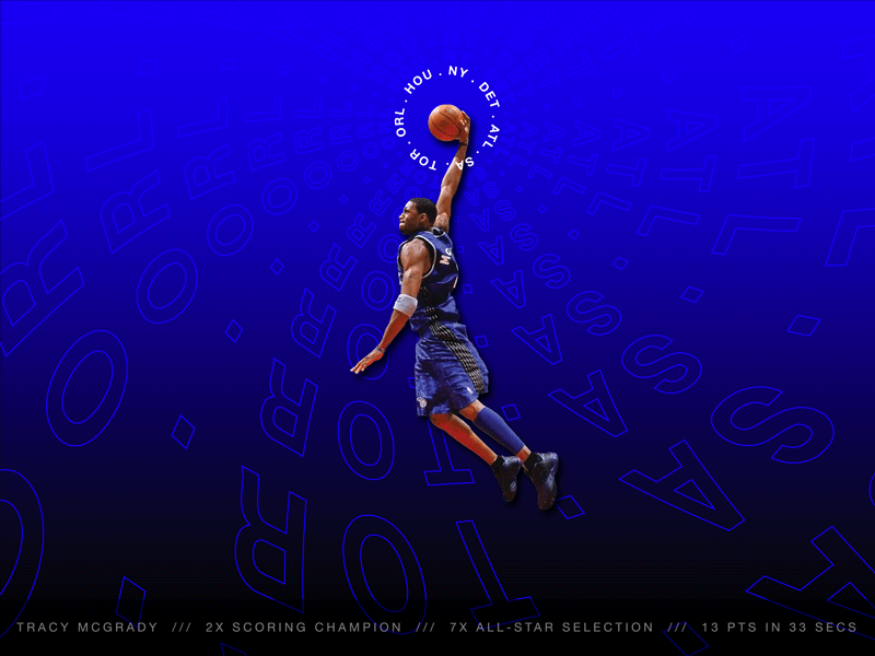 T-Mac animatedgif animation basketball design detroit pistons graphic design houston rockets nba new york knicks orlando orlando magic san antonio spurs tmac toronto raptors tracy mcgrady typogaphy vector