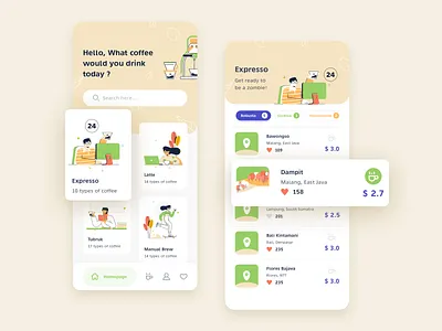 Icoffee, An App for Coffee Lovers and Baristas app barista branding coffee design header illustration texture ui vector