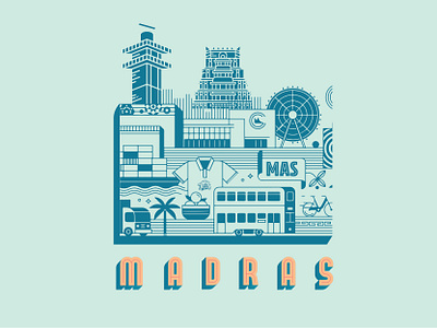 Madras - Chennai line art architecture building city illustration illustration landscape illustration line art line illustration map postcard postcard design sticker town vector