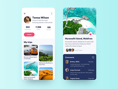 Travel Photo App Improved adventure app beach destination ios iphone likes mobile profile travel trip ui ux vacations