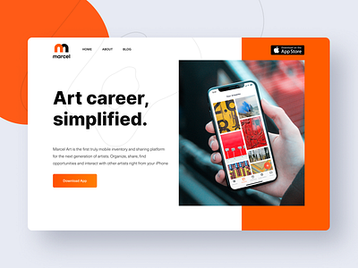 Homepage for App for Artists and Galleries artists artworks galleries homepage orange webdesign website white