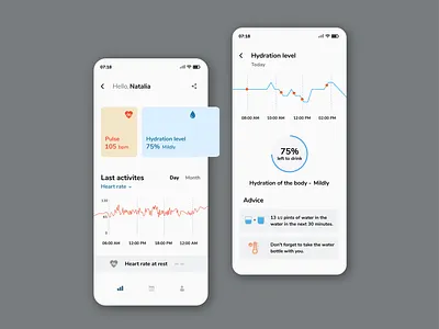 Hydration Tracker App activity activity tracker advice app colour drink health heart rate hydration illustration minimal pulse ui ux water web work