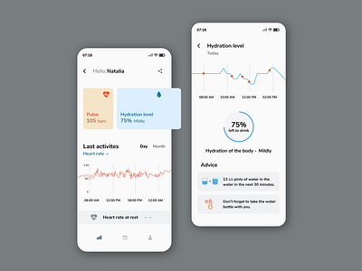 Hydration Tracker App activity activity tracker advice app colour drink health heart rate hydration illustration minimal pulse ui ux water web work