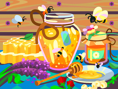 honey art bee cartoon design digital honey illustration vector