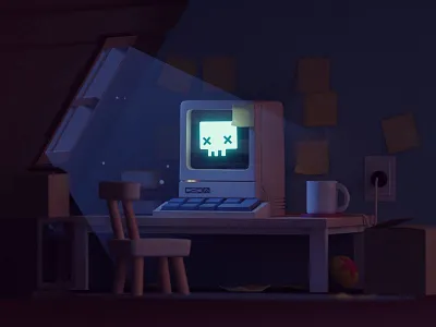 The Attic Virus attic b3d blender dark halloween illustration isometric mac vintage virus