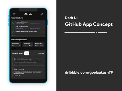 GitHub App Concept [Dark UI] coder developer developer student clubs github ui ux ui design uidesign