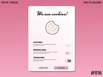 Daily UI Challenge 016 — Pop-up / Overlay adobexd aftereffects cookies cookies settings daily 100 challenge daily ui daily ui 016 overlay pop up popup settings switch ui ux ui design uidesign ux design uxdesign webdesign