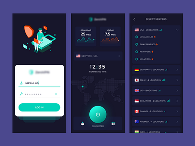 VPN App app app design dark illustration ios app landing page ui design ui designer ui inspiration vpn vpn app website design