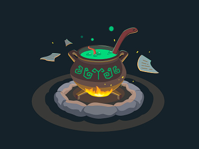 Mystical pot fire illustraion light vector