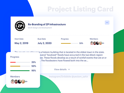 Project Listing Card | Project Management Tool agency blue business card card ui clean craeative creative dailyui design landing page project project card project management tool project ux trend ui ui design ux ux design