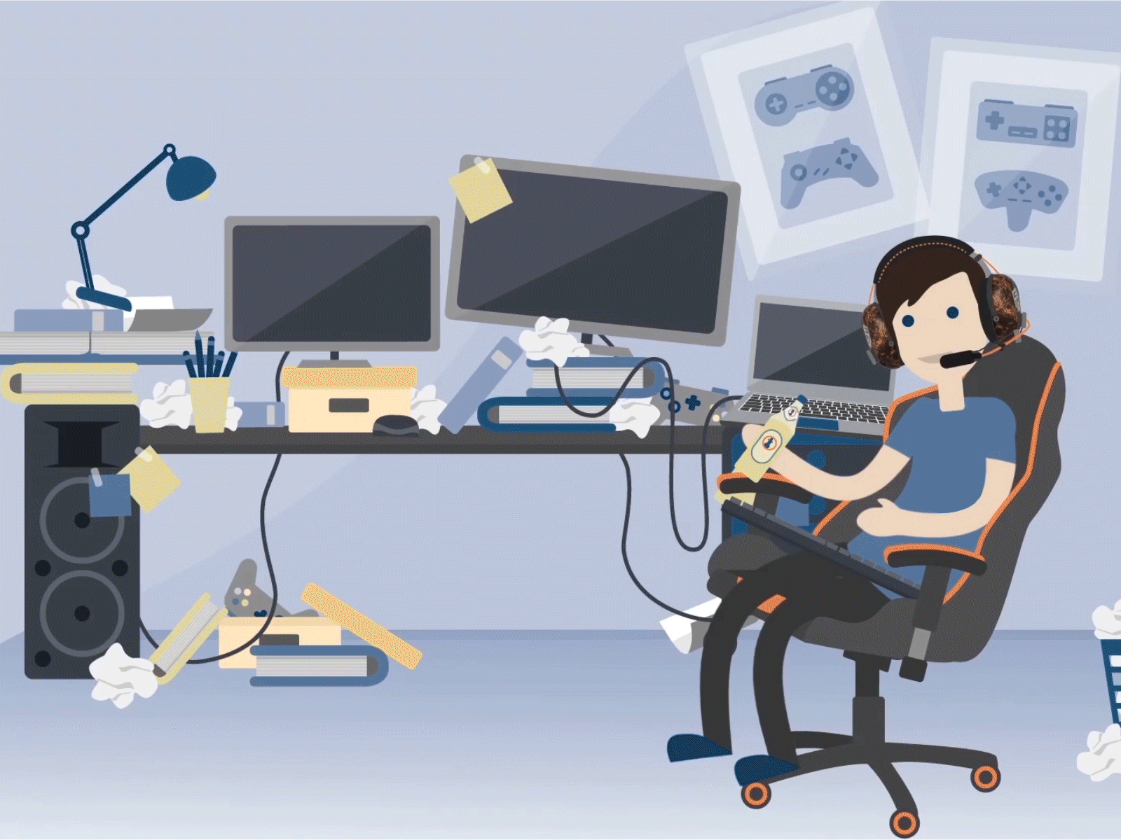 Shaky desk 2d 2d illustration animation character character animation character design computer gamer gif mascot motion graphic