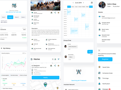Job application app ui application design calendar color design detail detail page hiring history illustration job job application job finder job listing jobs profile ui ux