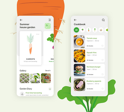 Garden Management Mobile App app clean creative design illustration mobile ui modern recipe ui ux vegetables