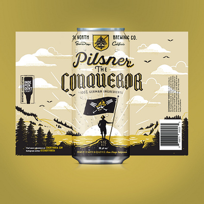 Pilsner The Conqueror Can Design alcohol packaging beer beer design design illustration label design label packaging print retro supply co typography vector