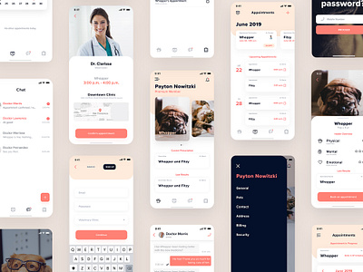 Petworld Multipurpose iOS UI Kit adobe xd appointment dashboard habits ios ui kit mobile mobile app mobile app design mobile ui mobile ui kit multipurpose pets petshop prescription reminders test results ui ux ui design ui kit veterinary