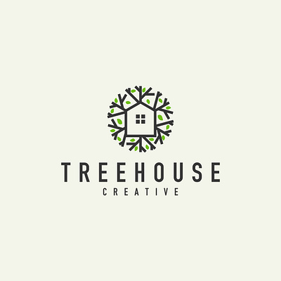 tree house branding design geometric icon logo monoline simple logo tree logo treehouse typography vector
