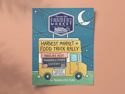 Harvest Market 2019 Flyer autumn event fall festival flyer food food truck harvest illustration market moon night poster stars truck