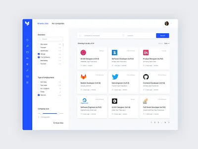 Job Search Board Design app dashboard dashboard ui filters grid view job board job listing jobs search sidebar ui