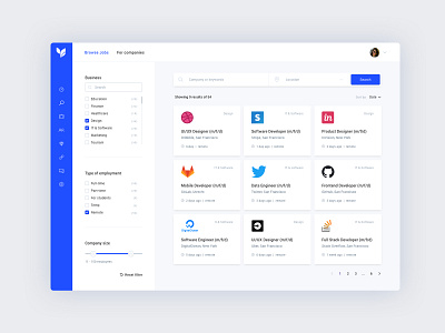 Job Search Board Design app dashboard dashboard ui filters grid view job board job listing jobs search sidebar ui