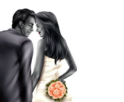 The Couple adobeillustator black white bouquet bride classy couple digitalart flowers grayscale groom illustration love man romance romantic suit vector wedding wedding dress woman