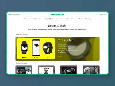 kickstarter website concept [ design & tech page] blue design interface project simple tech technology ui ux vector web web design