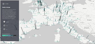 Stadiums in Europe app chart data data analysis data mining data visualisation data visualization data viz dataviz design geographic geography infographics interactive map mapbox maps sports storytelling ux web