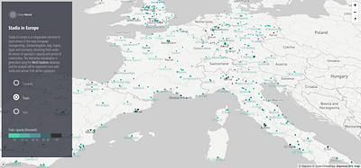 Stadiums in Europe - Control Panel & Legend data analysis data analytics data mining data visualisation data visualization dataviz geographic graphics infographics interactive map map maps sport storytelling web design