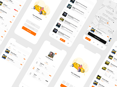 Taxi agregator. Redesign (v2.0) android app application cabinet car clean clean ui design iphone minimal mobile orange taxi ui uiux white yellow