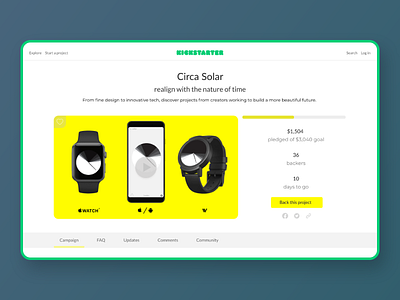 kickstarter website concept [ product page ] creative design interface product rounded simple ui ux web webdesign yellow