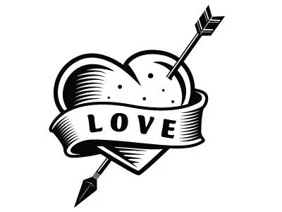 Love vector art drawing illustration love monochrome pierced heart vector