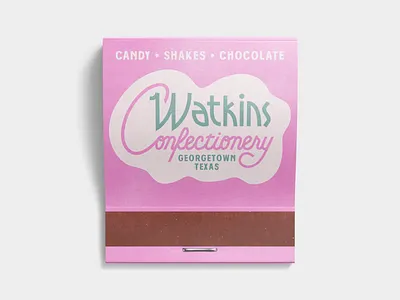 Watkins Confectionery branding candy chocolate logo matchbook script shakes texas type typography