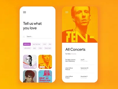 Concert track app concert design events minimal mobile app mobile ui music preference tag tour ui ux
