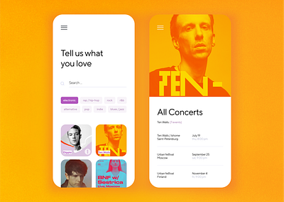 Concert track app concert design events minimal mobile app mobile ui music preference tag tour ui ux