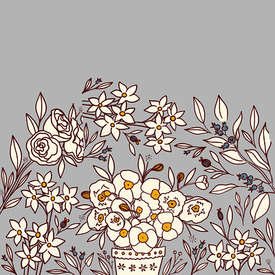 Florals & Berries berries florals illustration lineart pattern patterndesign procreate textile vintage wallpaper