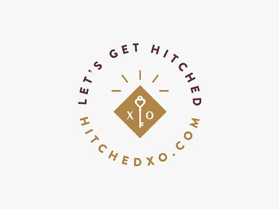 Hitched XO — Secondary Mark gold hitched icon key logo love rays sans serif secret society sub mark wedding workshop