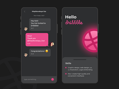 Hello, Dribbble! app black branding design designer hello dribbble illustration minimal mobile app design mobile design mobile ui typography ui ux vector web