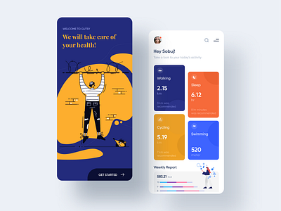 Health Tracking App Exploration 2019 design trend android wear best designer creative design design design app designer dribbble best shot google analytics statistics health app health care healthcare app illustration design ios android interface ios app minimal clean new trend mobile design modern design trendy design