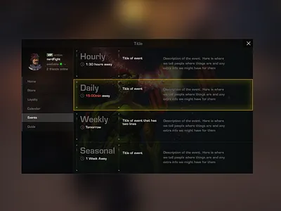 Firefall Dashboard dashboard fps fui mmo scifi splash screen ui yellow